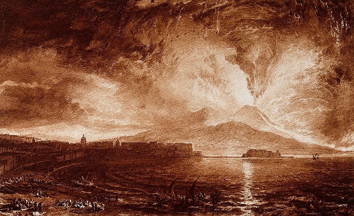 vesuvius in eruption with spectators on the beach at naples wellcome 01
